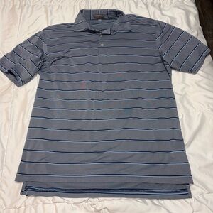 Peter Millar Polo Shirt L Summer Comfort Golf Striped Blue Gray Large